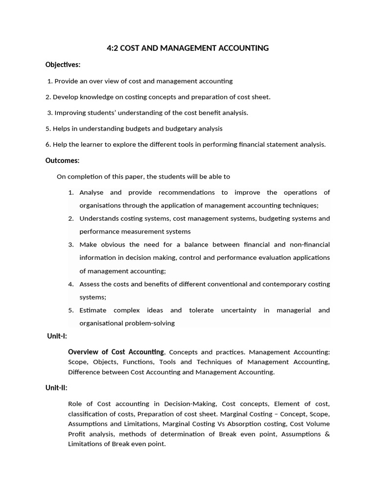 Cost and Management Accounting Overview | PDF | Management Accounting ...