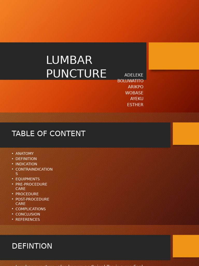 Lumbar Puncture Group 3 | PDF | Cerebrospinal Fluid | Vertebral Column