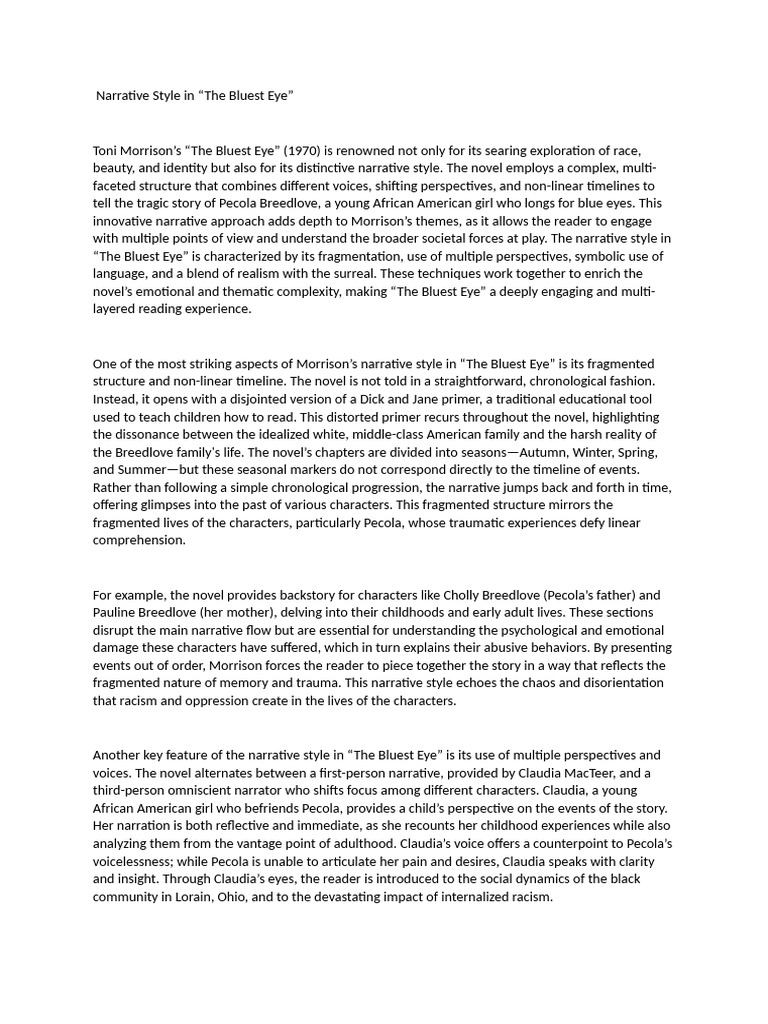 Narrative Techniques in The Bluest Eye | PDF | Narrative | Narration