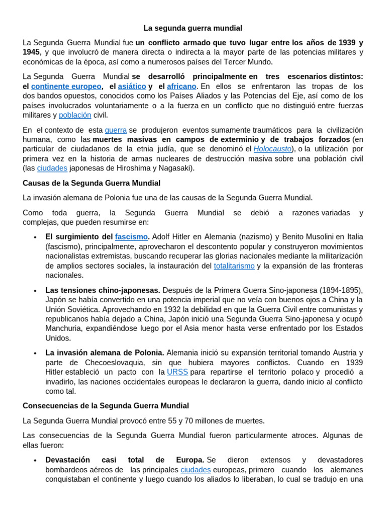 Causas y consecuencias de la Segunda Guerra Mundial | PDF | Segunda ...