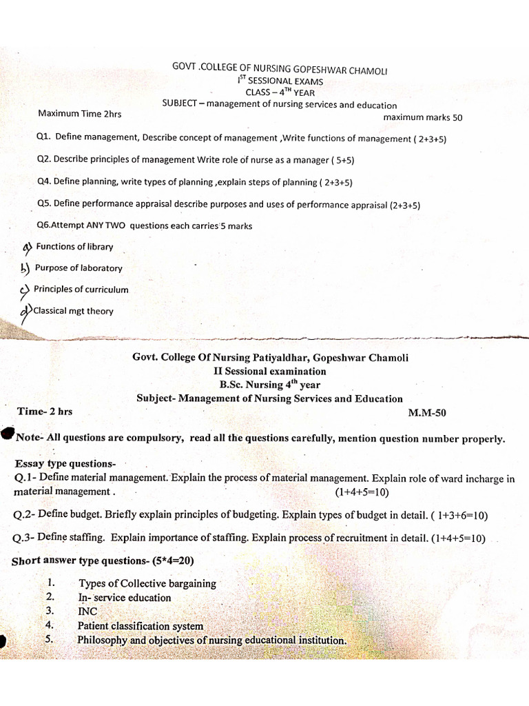 Management of Nursing Services and Education Paper | PDF