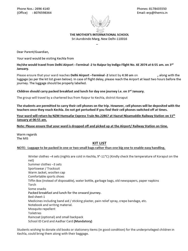 Kit List Kechla Class XI-2025 (Final) | PDF | Baggage