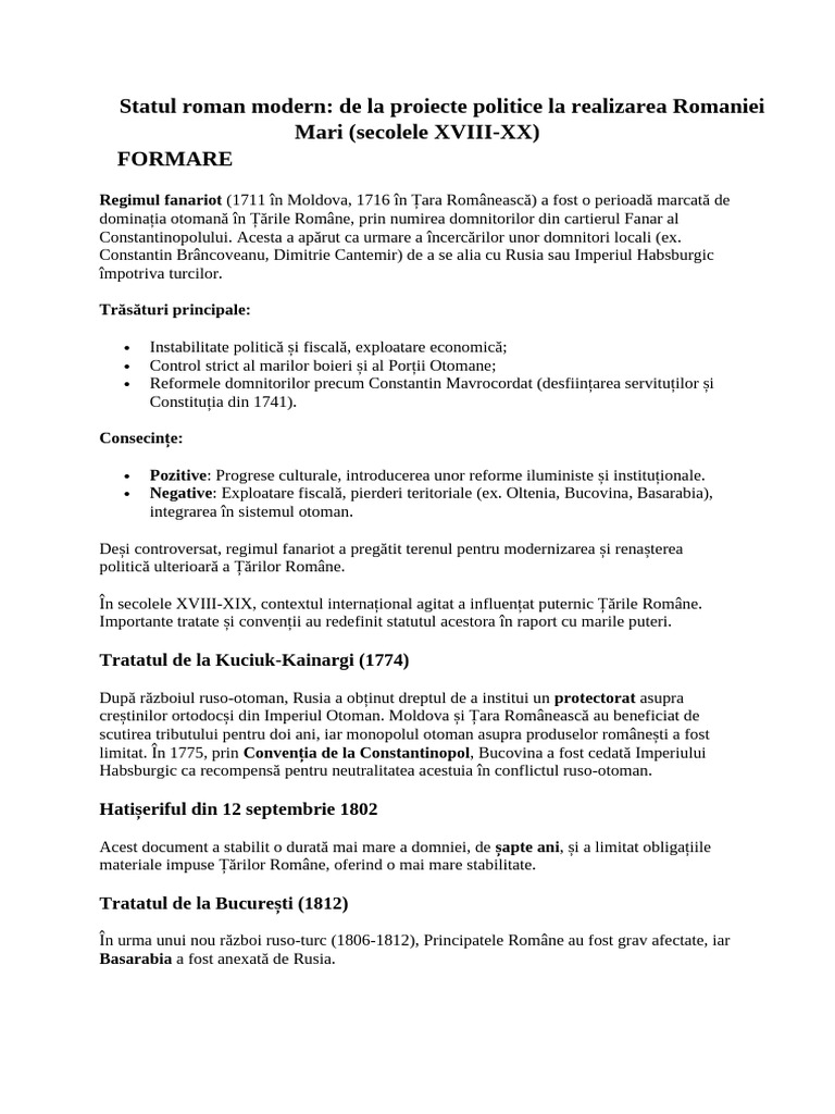 Statul Roman Modern-De La Proiect Politic La Realizarea Romaniei Mari ...