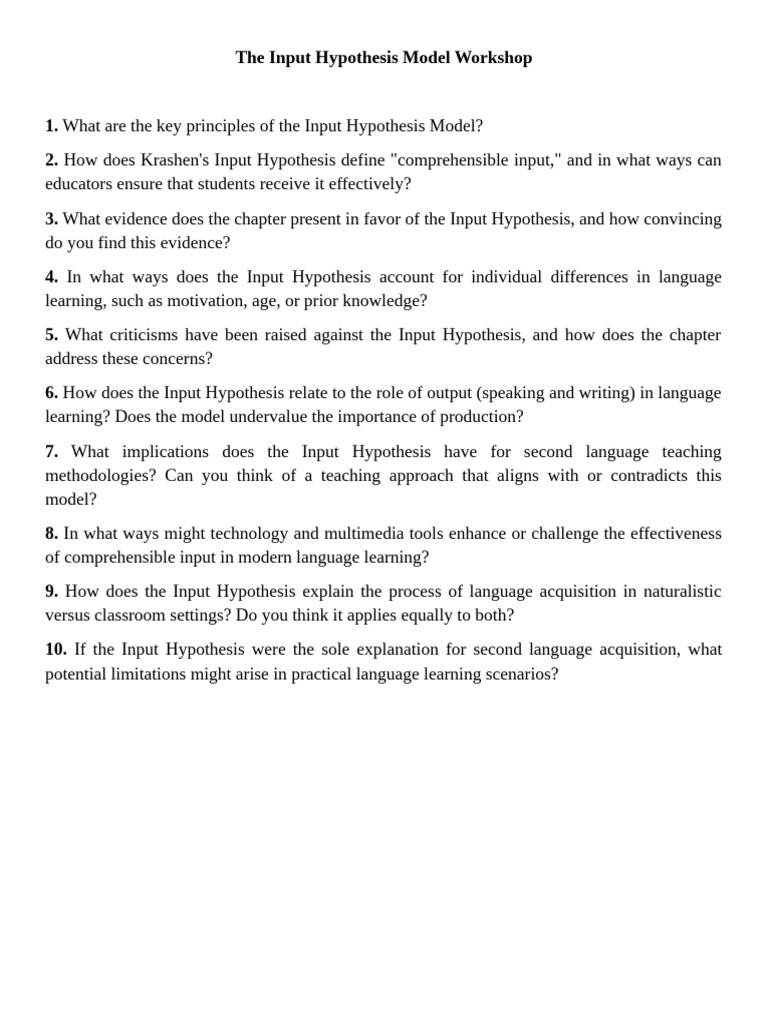 The Input Hypothesis Model Workshop | PDF
