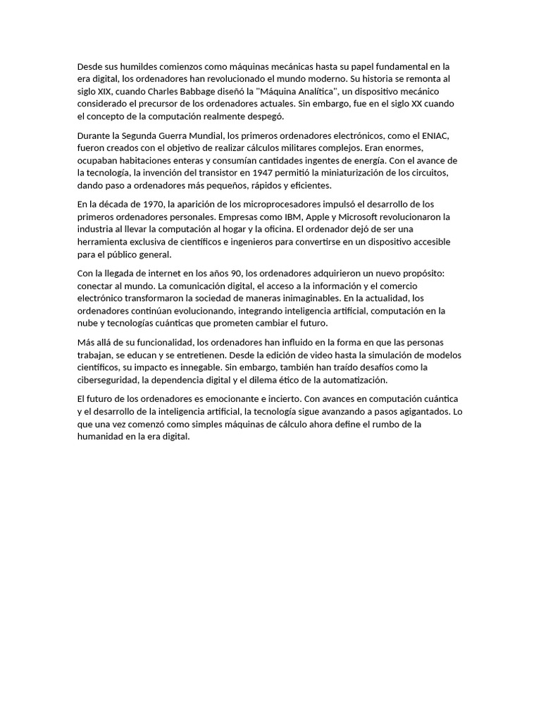 Evolución de los ordenadores: de Babbage a AI | PDF