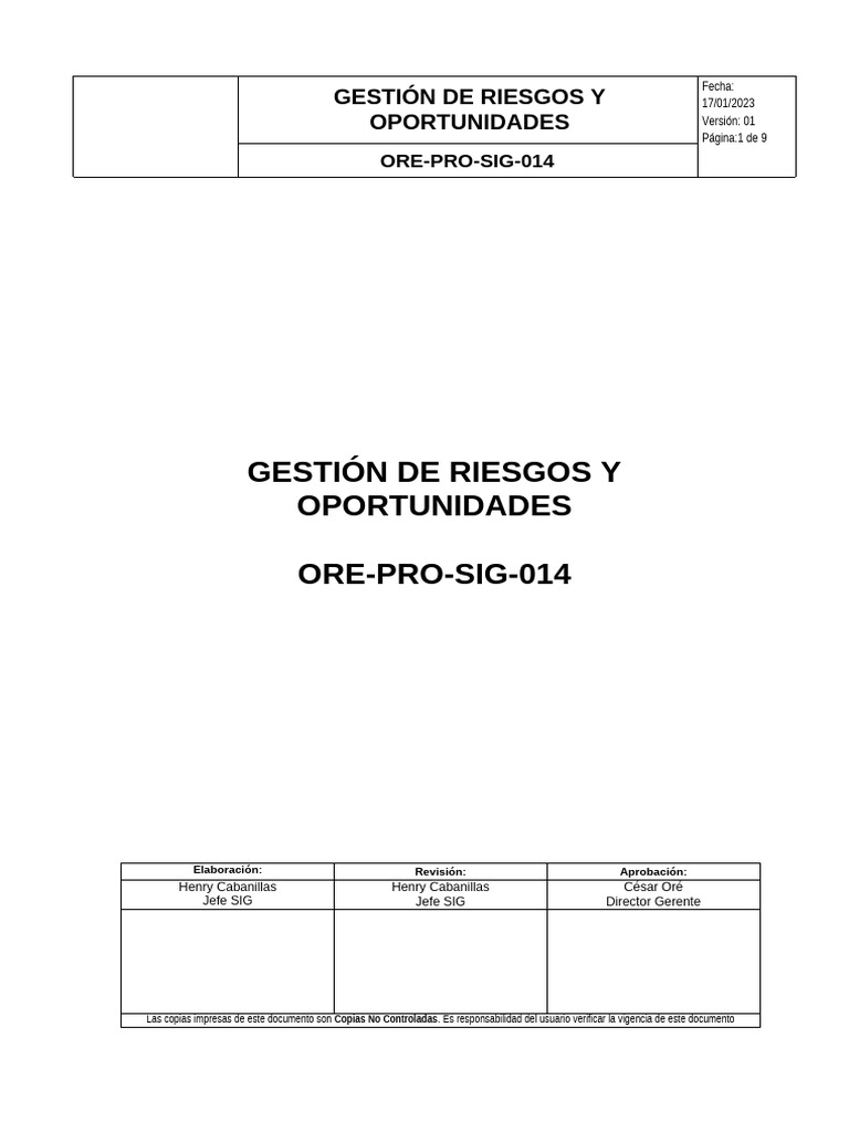 Gestión de Riesgos y Oportunidades | PDF | Riesgo | Evaluación de riesgos