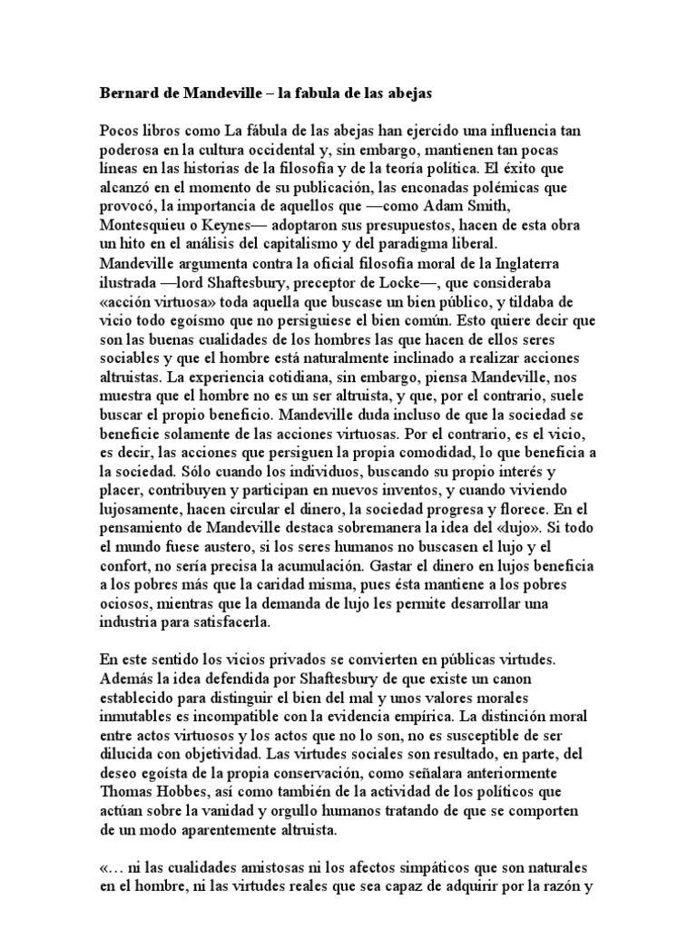 Biografía de Bernard de Mandeville | PDF | Egoismo psicologico | Adam Smith