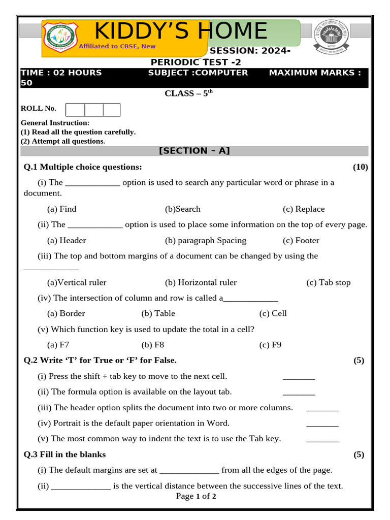 Class 5 Computer Periodic Test 2 | PDF | Computing | Software