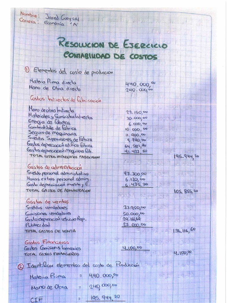 Resolución de Ejercicios de La Asignatura Contabilidad de Costos | PDF