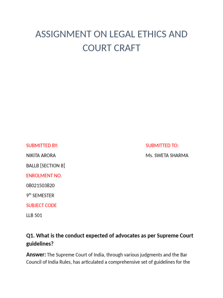 Assignment On Legal Ethics and Court Craft | PDF | Contempt Of Court ...