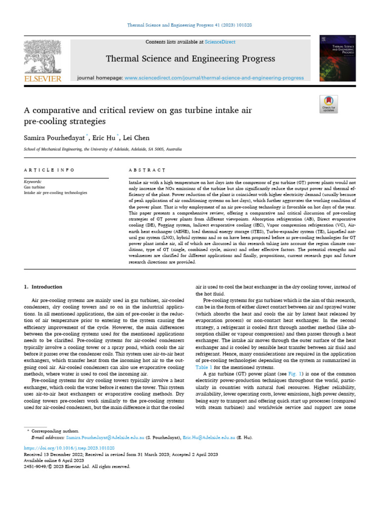 A Comparative and Critical Review On Gas Turbine - 2023 - Thermal ...