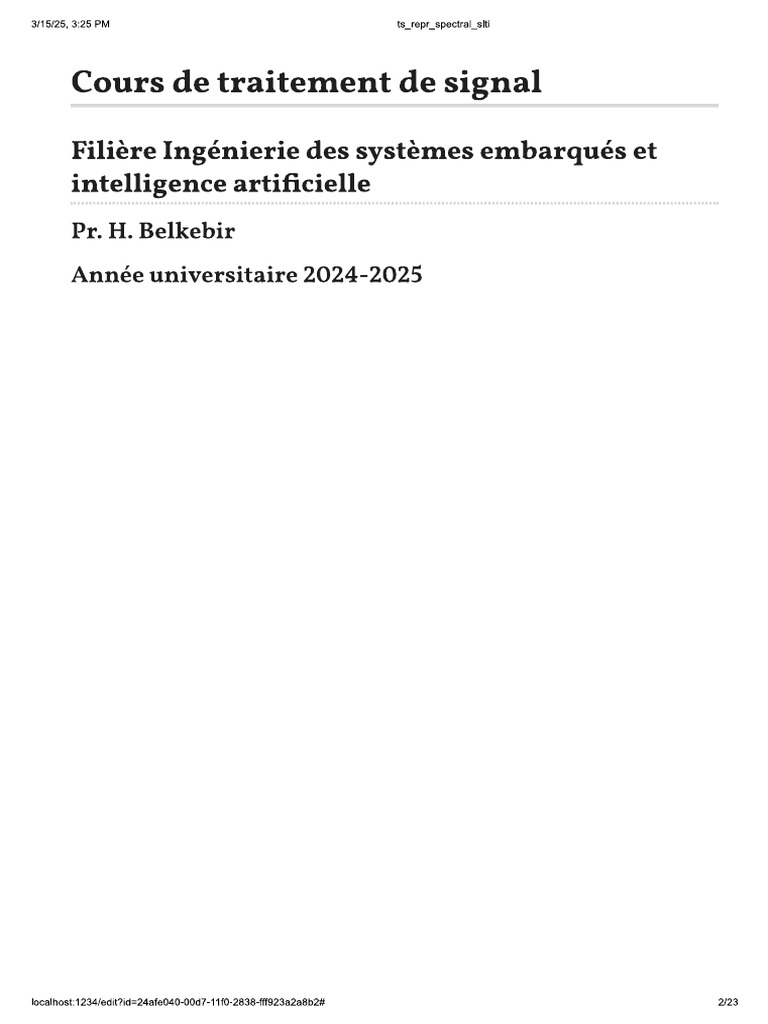 Analyse Spectrale Des Signaux Et Systèmes | PDF