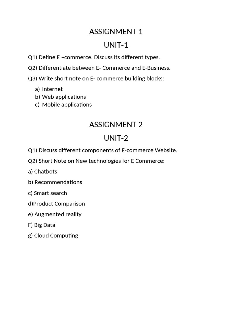 Assignment 1 and 2 e Comm | PDF