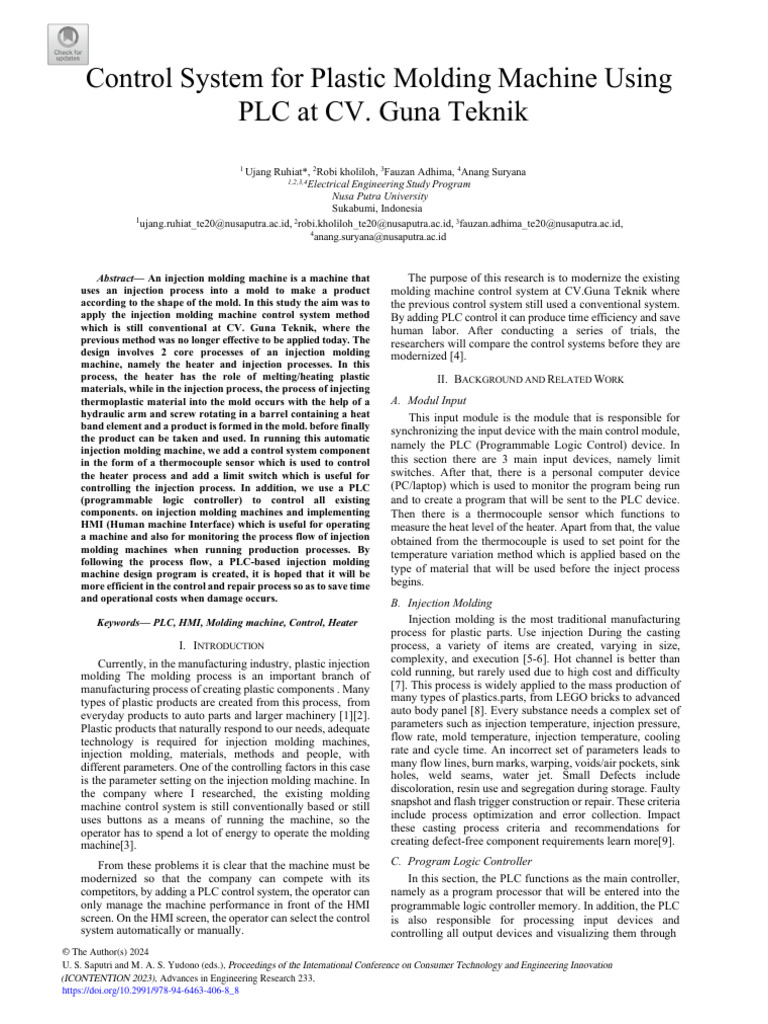PLC Control for Injection Molding Machine | PDF | Programmable Logic ...