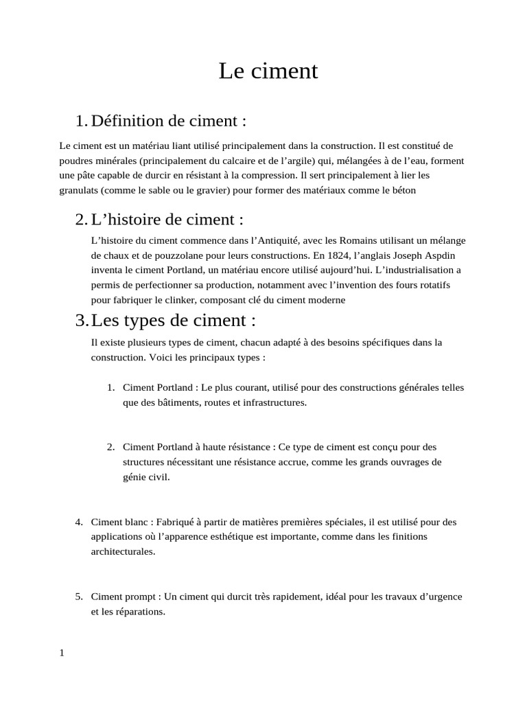 Définition et types de ciment | PDF | Ciment | Génie du bâtiment