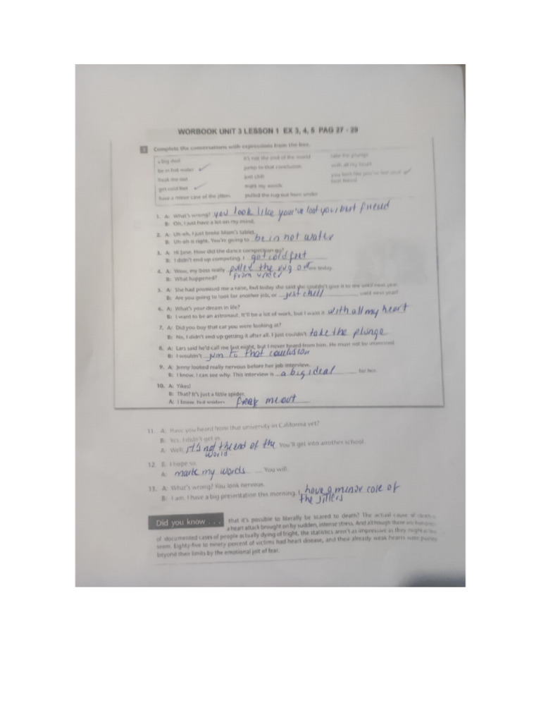 Workbook Unit 3 Lesson 1 Ex 3, 4, 5 Pg. 27 - 29 | PDF