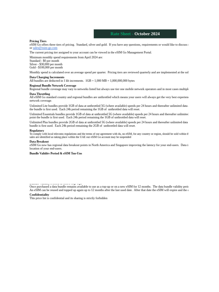 eSIM Go Pricing Tiers Overview | PDF | Caribbean | Telecommunications