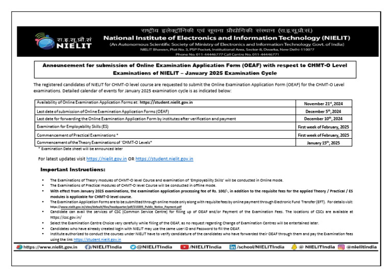 CHMT O Level Exam Form Deadline January 2025 | PDF