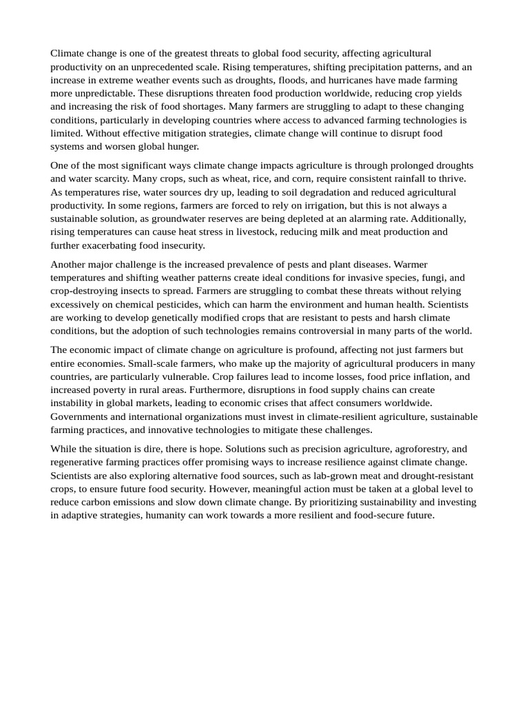 Impact Of Climate Change On Food Security Pdf Agriculture Food