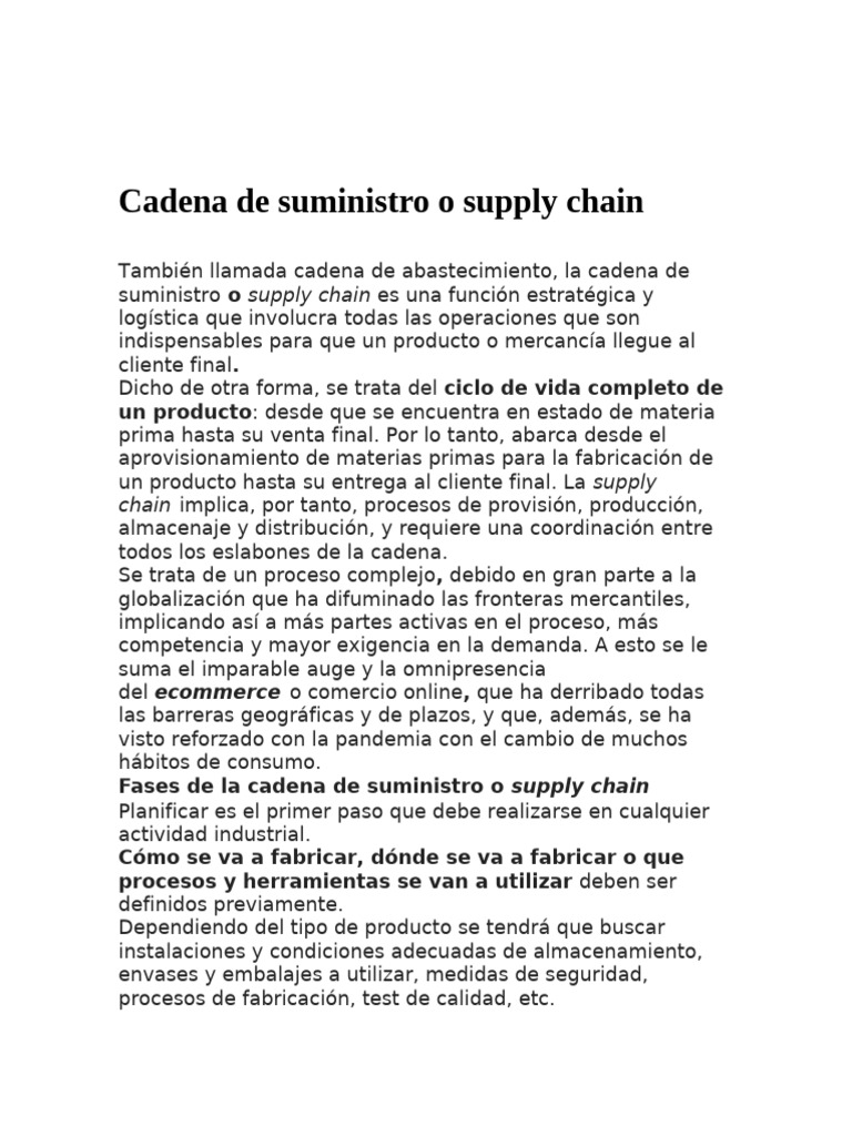 Cadena de Suministro: Claves y Etapas | PDF | Cadena de suministro ...
