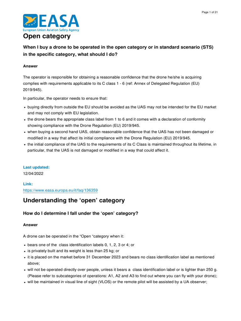 EASA Open Category Drone Guidelines | PDF | Unmanned Aerial Vehicle ...