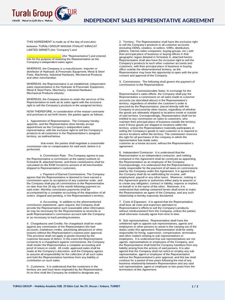 Independent Sales Rep. Aggr. - 1 | PDF | Indemnity | Common Law