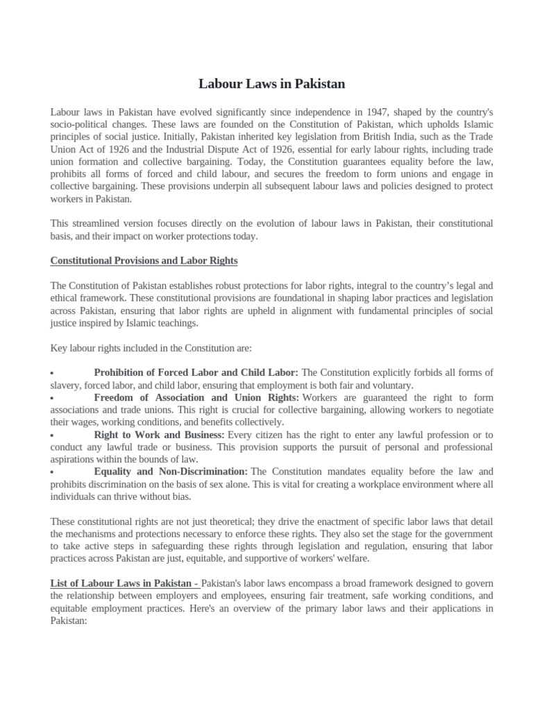 Overview of Pakistan's Labour Laws | PDF | Employment | Occupational ...