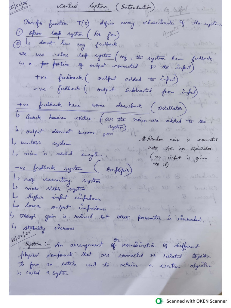 Control System Notes - 18!03!25 | PDF