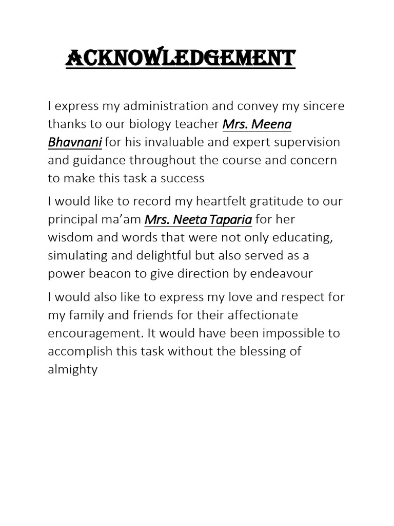 Acknowledgement for Biology Project | PDF
