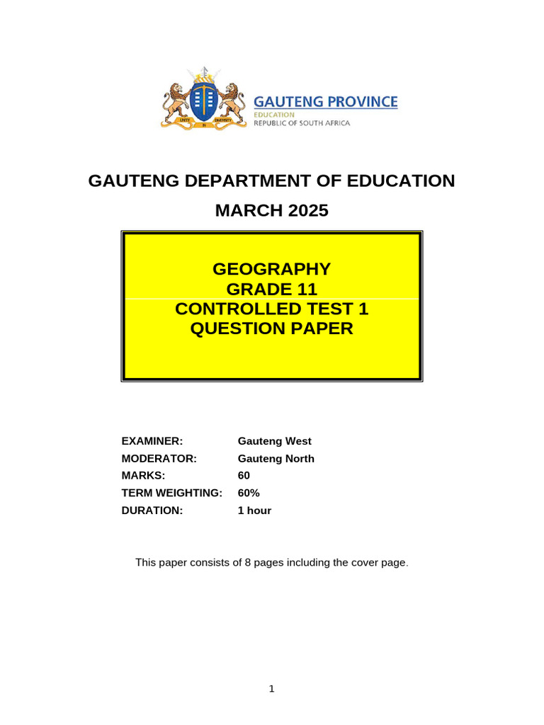 Grade 11 Geography Controlled Test 2025 | PDF | Wound | Atmospheric ...