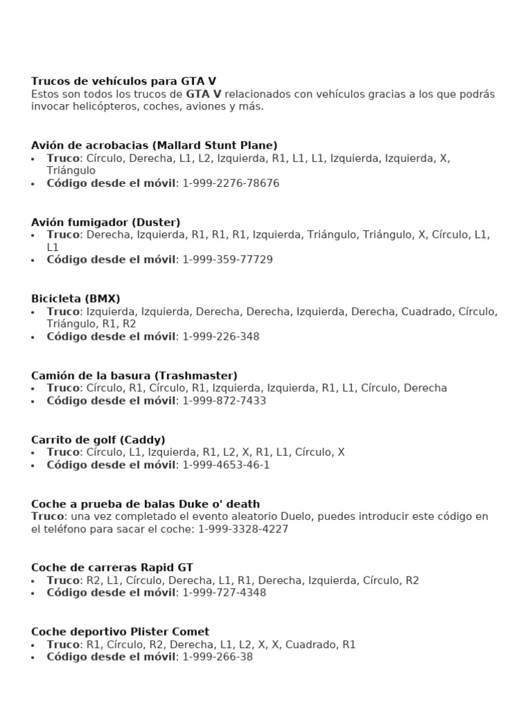 Trucos De Veh Culos Para GTA V PDF 1