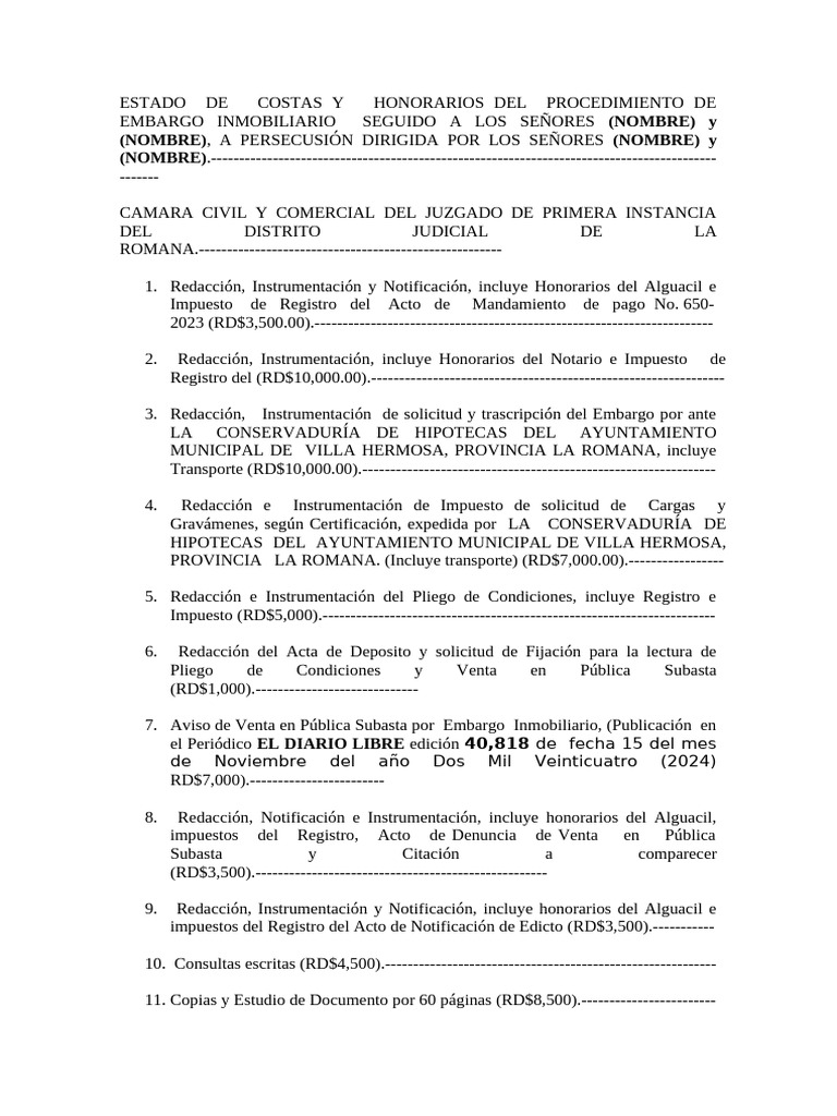 Costas y Honorarios según Ley 302 | PDF