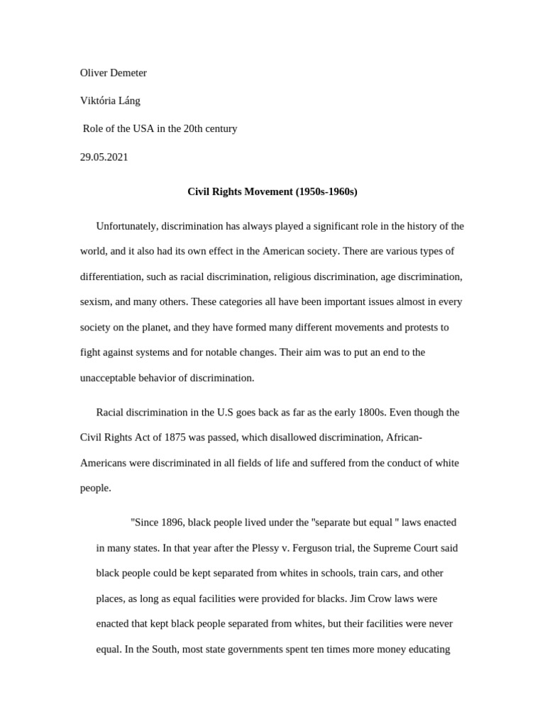 Civil Rights Movement in 20th Century USA | PDF | Rosa Parks | Student ...