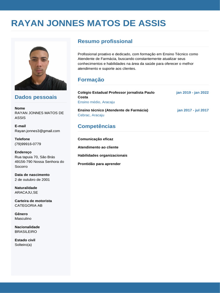 Currículo de Rayan Jonnes Matos | PDF