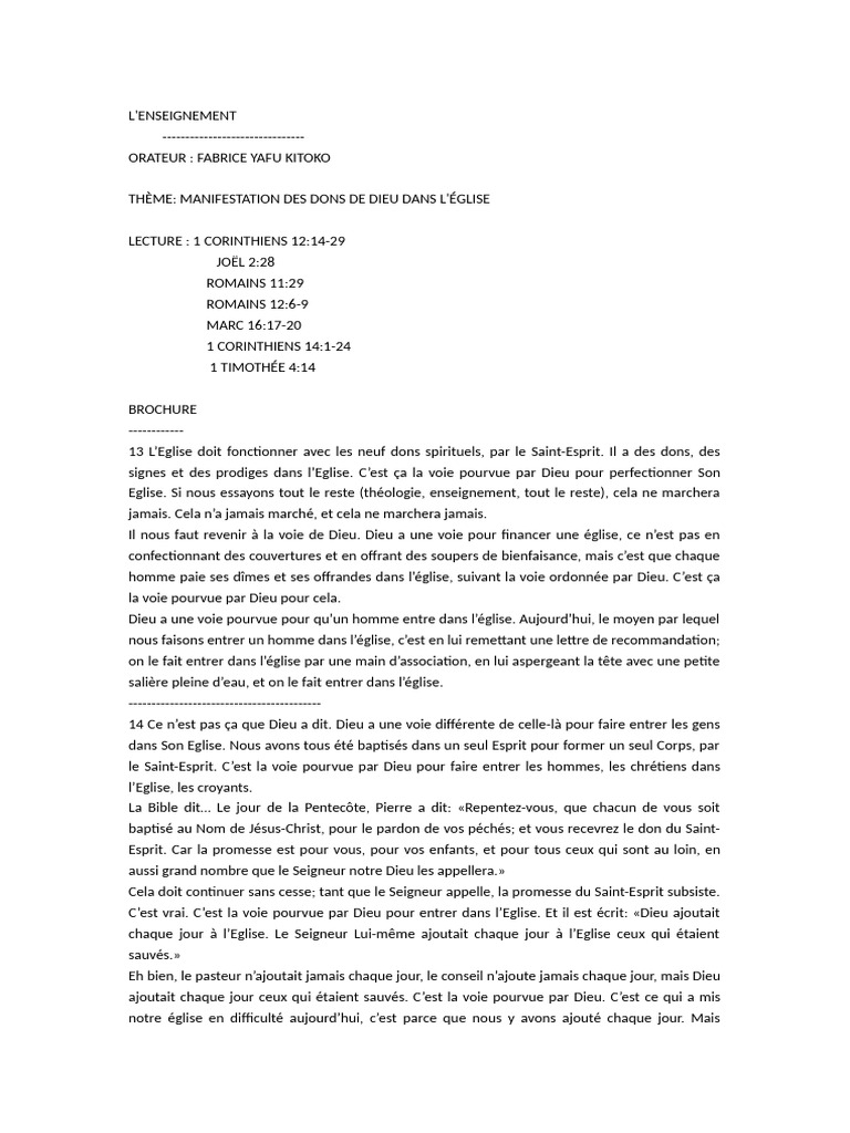 Dons Spirituels et Voie de Dieu dans l'Église | PDF | Saint-Esprit | Dieu