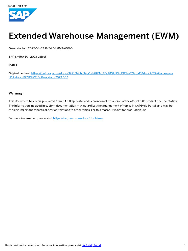 Warehouse Order Creation in EWM | PDF | Warehouse | Information
