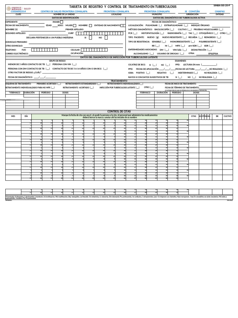 Tarjeta Tuberculosis | PDF | Tuberculosis | Medicina CLINICA