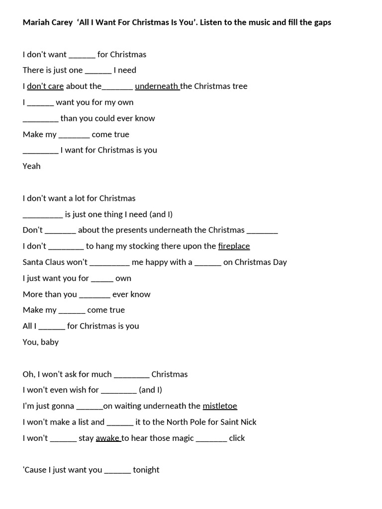 Fill in the Gaps: Christmas Lyrics | PDF