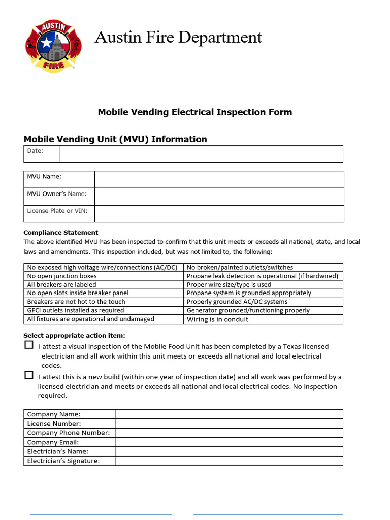 Mobile Vending Electrical Inspection Form | PDF