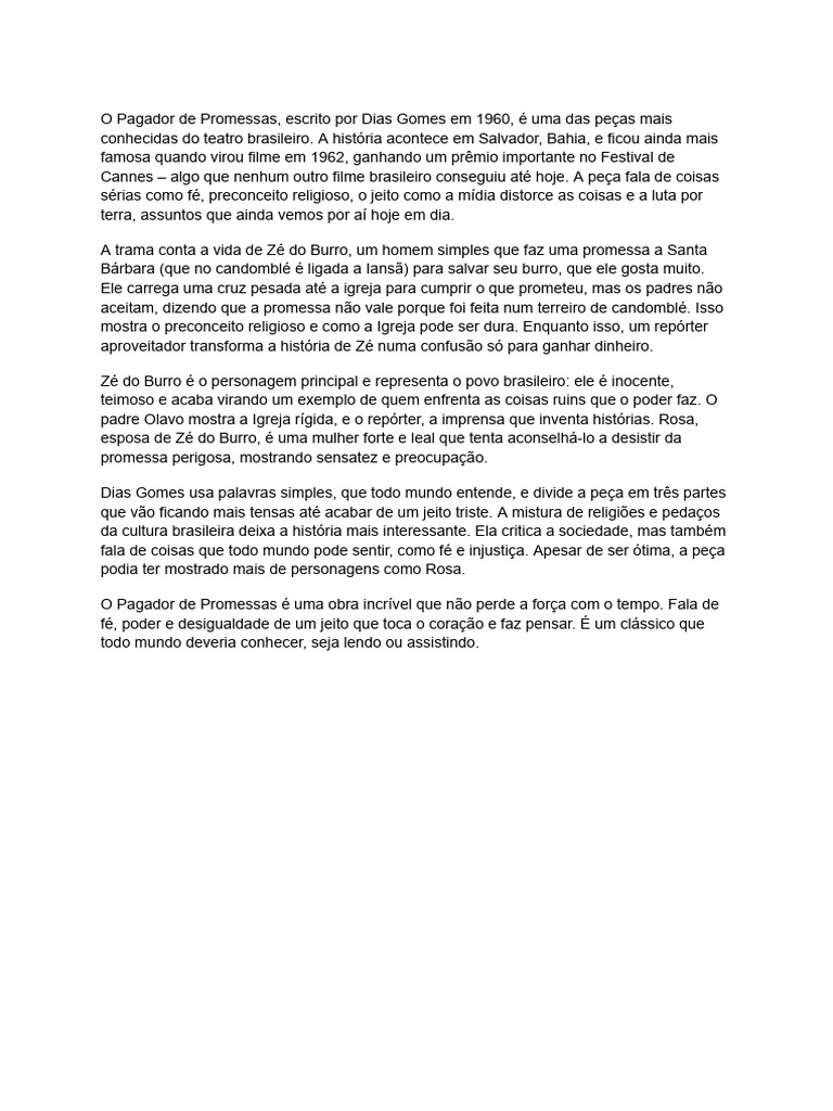 O Pagador de Promessas: Fé e Preconceito | PDF