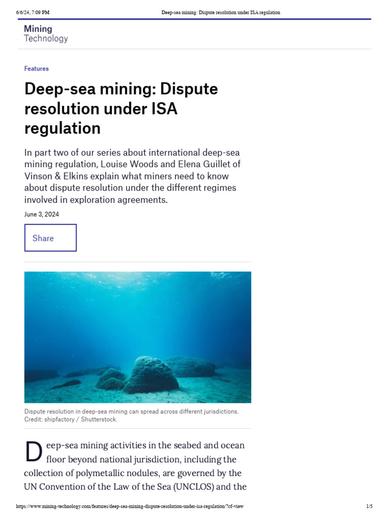 Deep-Sea Mining - Dispute Resolution Under ISA Regulation | PDF ...
