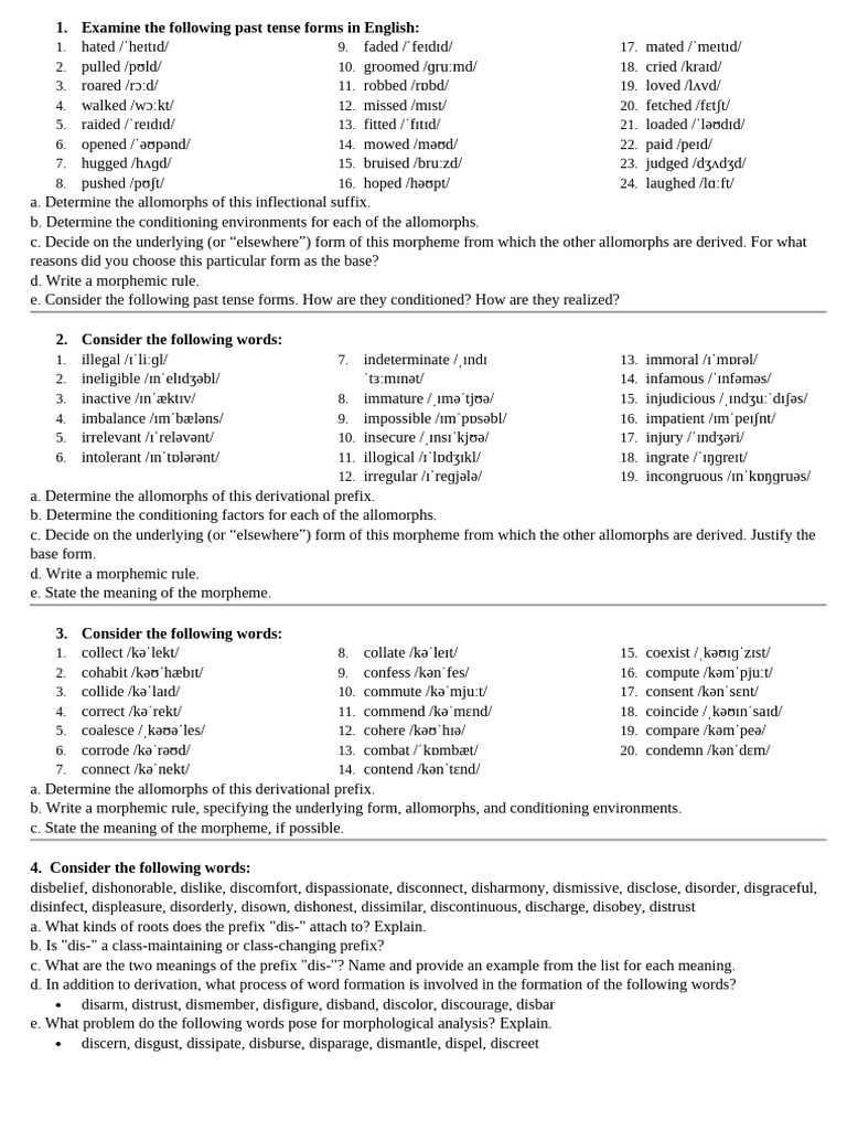 Past Tense Forms in English | PDF | Linguistic Morphology | Syntactic ...