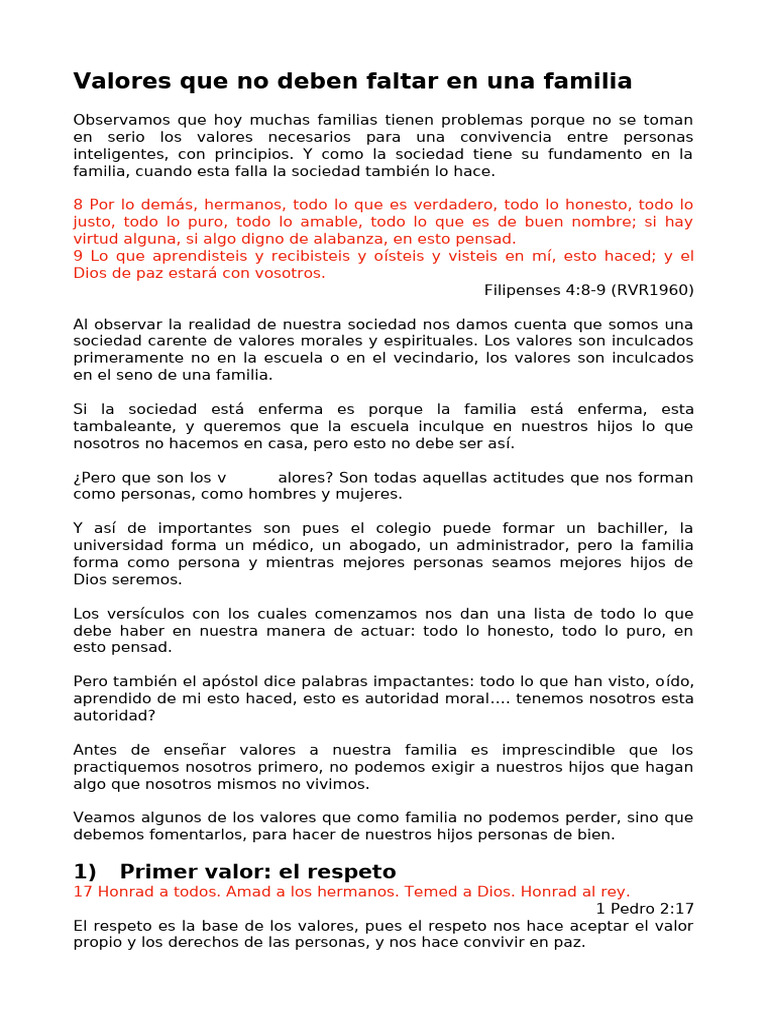 15 Valores Esenciales en la Familia | PDF