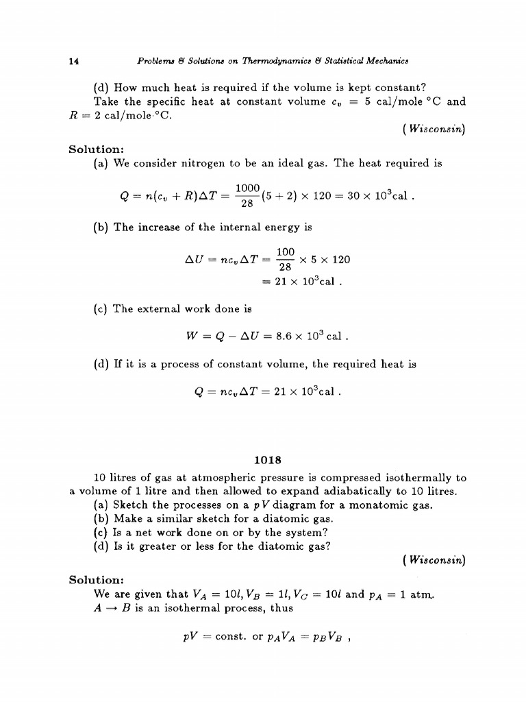 Thermodynamics and Statistical Mechanics Solutions | PDF | Gases | Heat