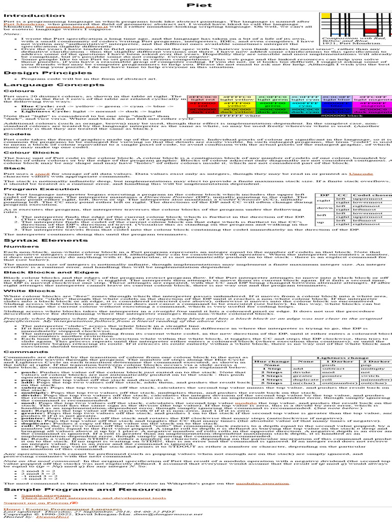 DM's Esoteric Programming Languages - Piet | PDF | Color | Pointer ...