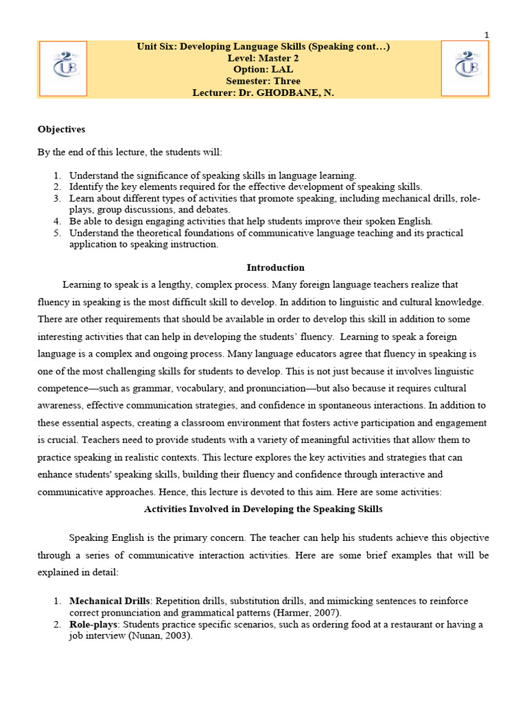 Enhancing Speaking Skills in ESL | PDF | Fluency | Language Education