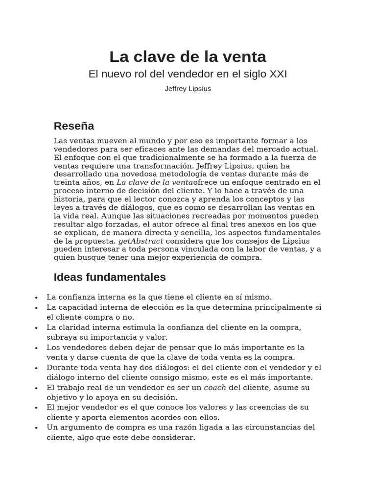 Clave de la Venta Consultiva | PDF | Ventas | Cliente