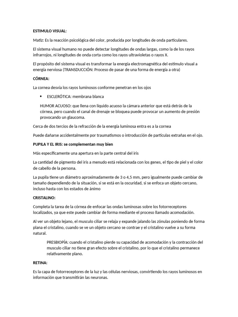 EXPOSICIÓN SENSO - Sistema Visual | PDF | Ojo humano | Percepción visual