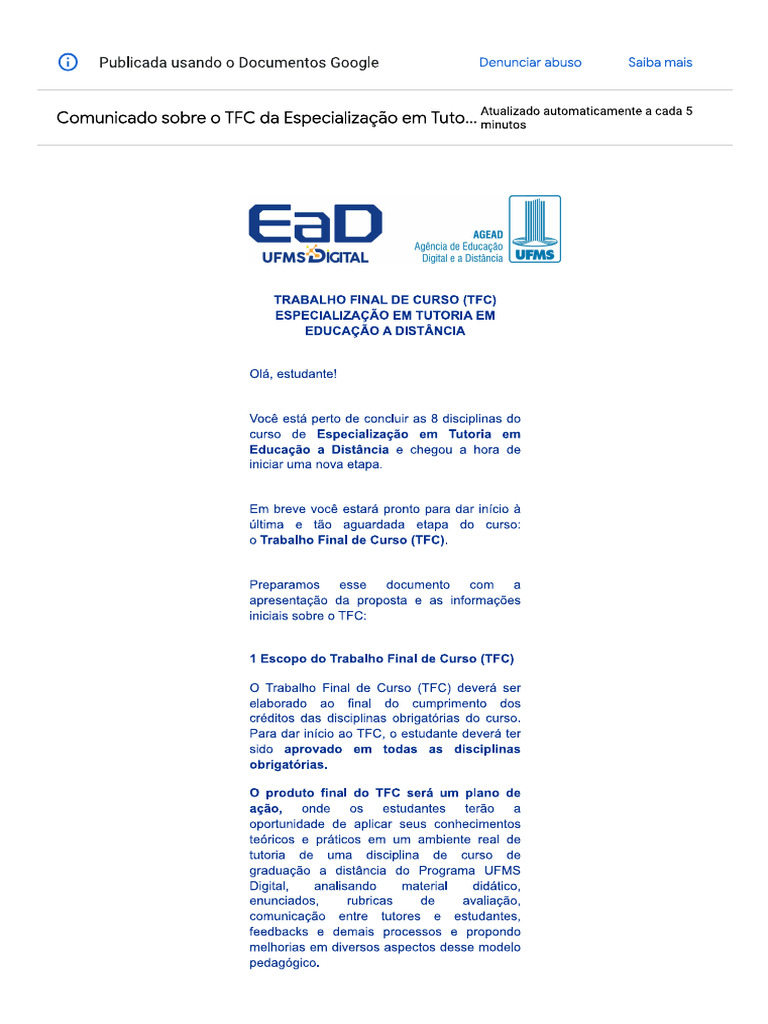 Orientação TCC - UFMS | PDF