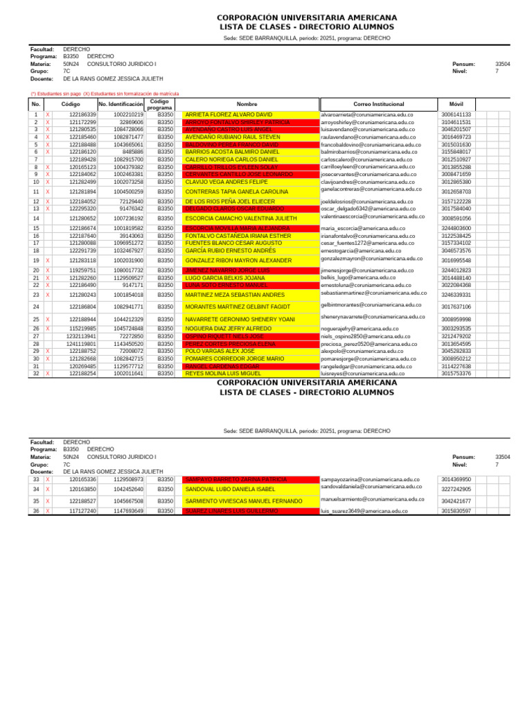 Directorio Grupo 7C - Derecho 20251 | PDF